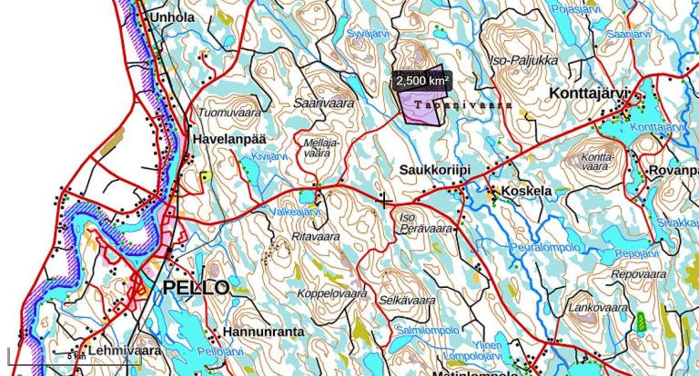 Lähestymiskarttakuva Tapanivaaran Yhteismetsästä.