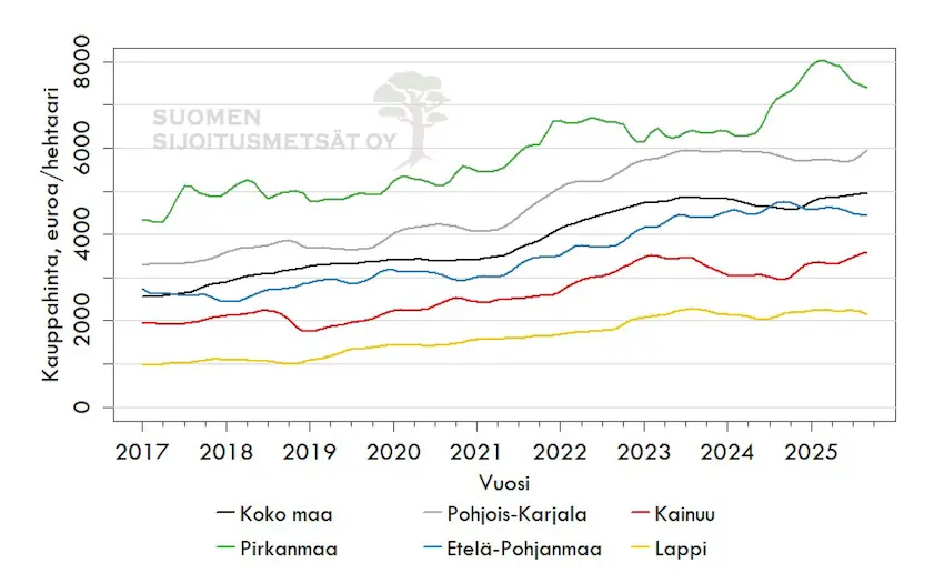 Metsän hehtaarihinnan kehitys - Sijoitusmetsä