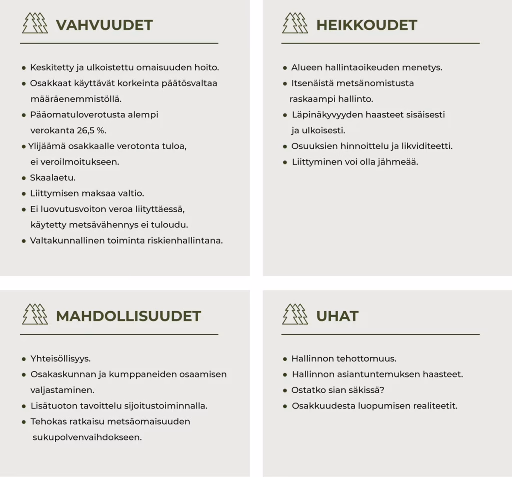 SSM yhteismetsän vahvuudet ja heikkoudet